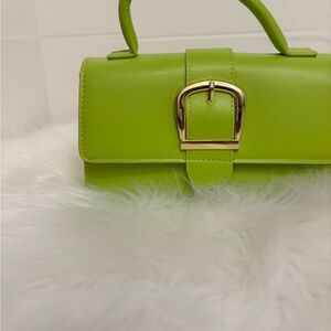 Lime Green Handbag with Gold Buckle